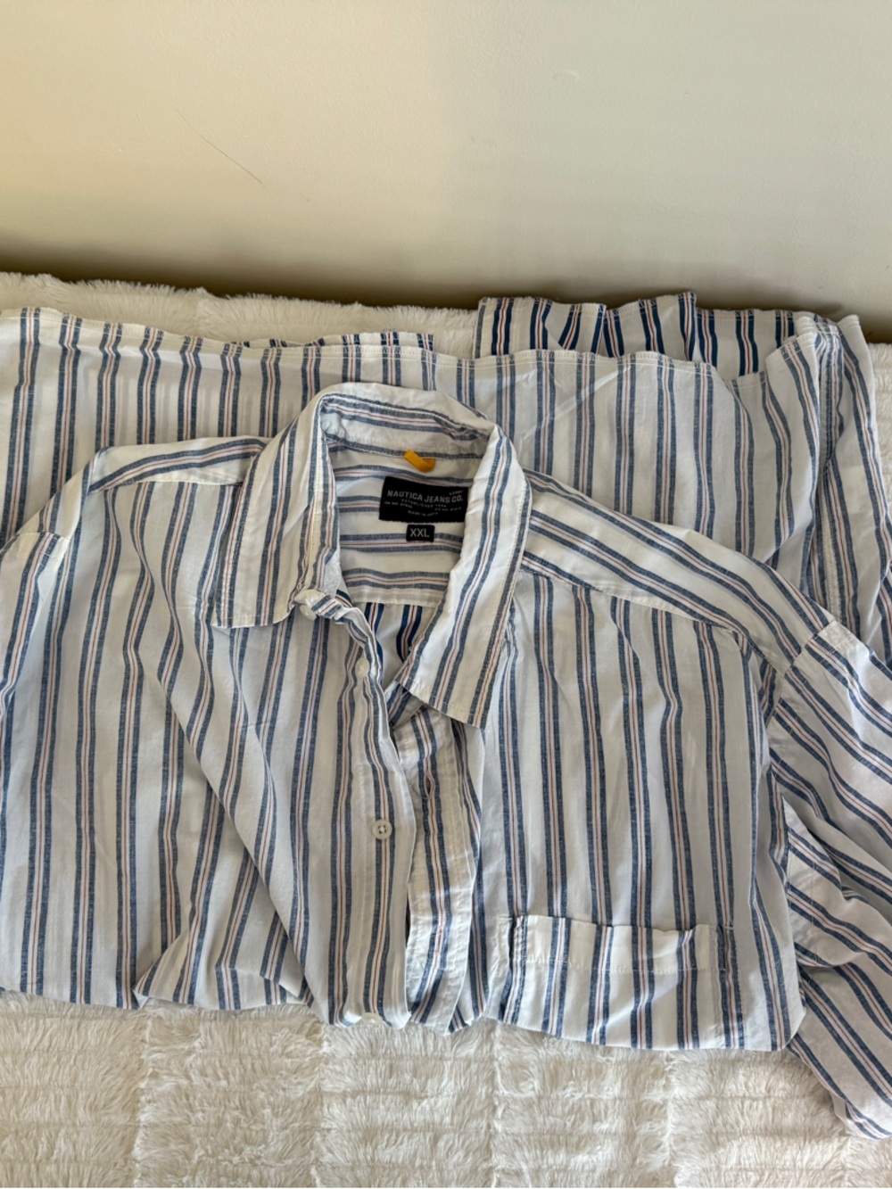 Nautica White Shirt with Blue Vertical Stripes